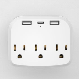 1pc Mini Outlet Extender ; USB Wall Charger; 3-Outlet Surge Protector Power Strip With 2 USB Ports And 1 Type-c; Multi Plug Outlet With Spaced Ou