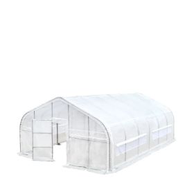 20' x 30' Tunnel Greenhouse Grow Tent w/12 Mil Ripstop Leno Mesh Cover, Cold Frame, Roll-up Windows, Peak Ceiling Roof, TMG-GH2030
