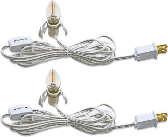 C7 Accessory Cord with 2 C7 Led Light Bulb Candelabra-Base E12 Socket, White Cord with On/Off Switch Plugs for Holiday Decorations