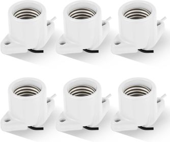 6 Pcs E26 Light Socket Porcelain Lamp Holder Socket Medium Keyless Threaded Base with Two Hole Flange Mounting and 6" Wire Indoor Garage Closet L