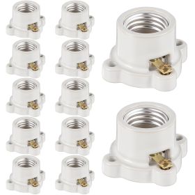 12 Pcs Porcelain Lamp Holder Socket E26/E27 Medium Keyless Threaded Socket with Two Hole Flanged Mounting 660W 250V Medium Base Lampholder Cleat