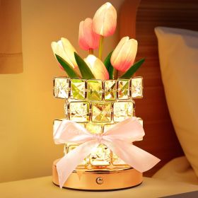 Tulip Flower Lamp Gifts for Women: Rechargeable Cordless Touch Crystal Table Lamp, Battery Powered Small Night