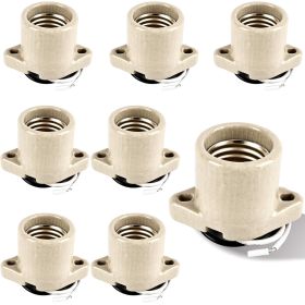 8 Pack E26 Light Socket Medium Porcelain Lamp Holder Socket Keyless Screw Porcelain Light Socket with Two Hole Flange Mounting and 6" Leads for I