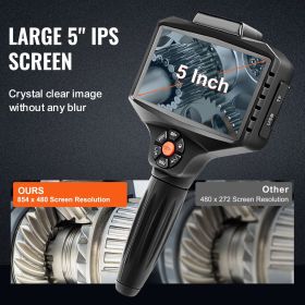 Triple Lens Borescope, 5" IPS Screen Inspection Camera with Lights, 8X Zoom 1080P HD Split Screen, 10 LED Lights Scope Endoscope Camera for Autom