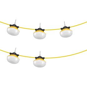 50FT Construction String Lights, 50W 5000LM, 5PCs String Work Light, 5000K Daylight & IP65 Waterproof, with Hanging Hooks, for Construction Site