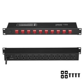 1U PDU, 10 Outlets, Rack Mount Power Strip Fits Standard 19" Server Racks, with Independent Switch Surge Protection & Overload Protection