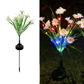 Solar Garden Lights LED Flower Stake Lamp Outdoor Yard Waterproof Patio Decor (Color: White, Package: 1 Pack)