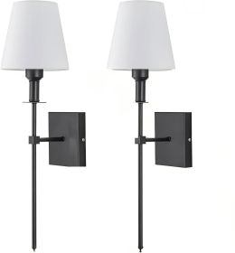 Rechargeable Battery Operated Wall Sconces, Set of 2 with Wireless Remote - Dimmable Modern Cordless Wall Lights for Bedroom, Living Room, Hallwa (Color: Black)