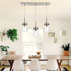 Kitchen Pendant Lighting Over Island 3 Lights Linear Chandelier Matte Black/ Brushed Nickel Finish Dining Room Light Fixtures Ceiling Hanging Lam (Color: Brushed Nickel)