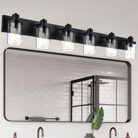 Rustic Wall Light Fixture in Matte Black Finish, 2/3/4/5/6 Light Bathroom Vanity Lighting with Clear Glass Shade (Numbers of Light: 6-Light)