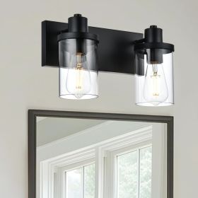 Rustic Wall Light Fixture in Matte Black Finish, 2/3/4/5/6 Light Bathroom Vanity Lighting with Clear Glass Shade (Numbers of Light: 2-Light)